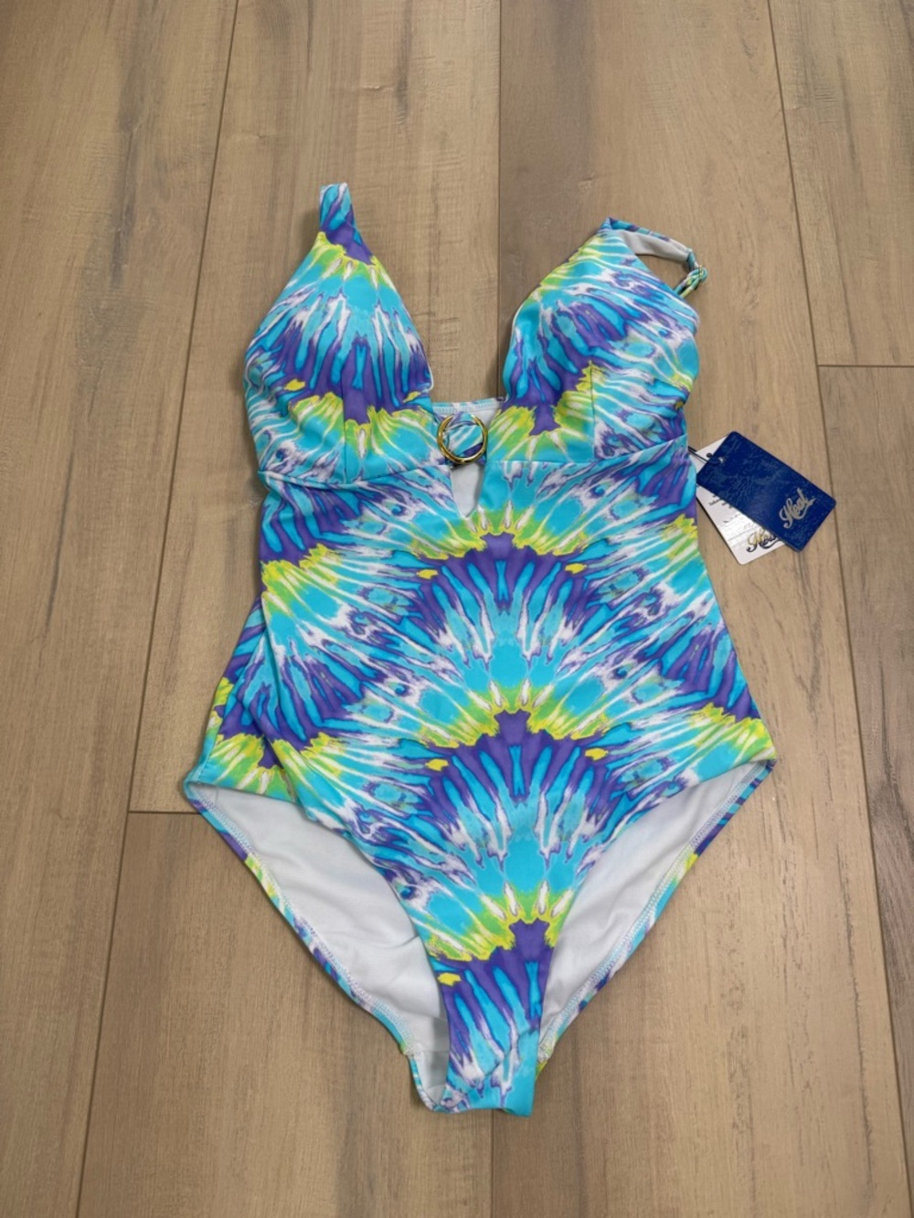 Blue Purple Tie-Dye One-Piece Swimsuit with Ring Detail